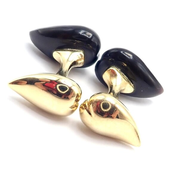Authentic! Tiffany & Co Peretti 18k Yellow Gold Black Onyx Teardrop Cufflinks - Picture 4 of 11